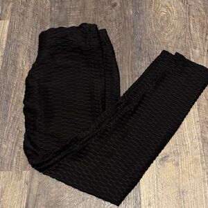 Black Textured High Waisted Tummy Control Butt Lifting Leggings